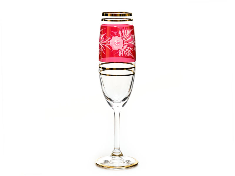 Champagne glasses 160 ml, hand-engraved (red)
