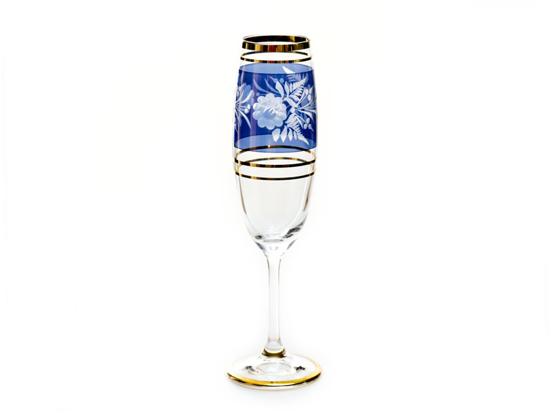 Champagne glasses 160 ml, hand-engraved (blue)