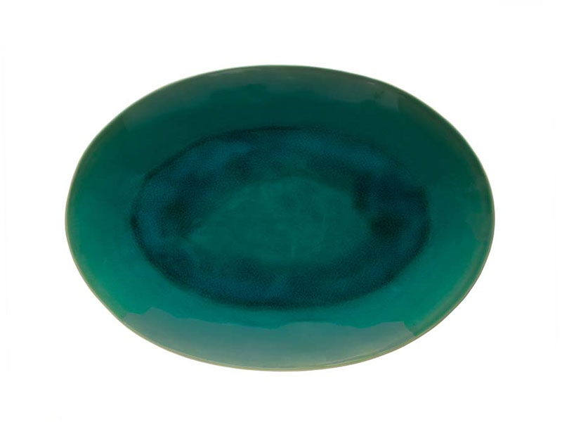 Azurblaue ovale Keramikplatte