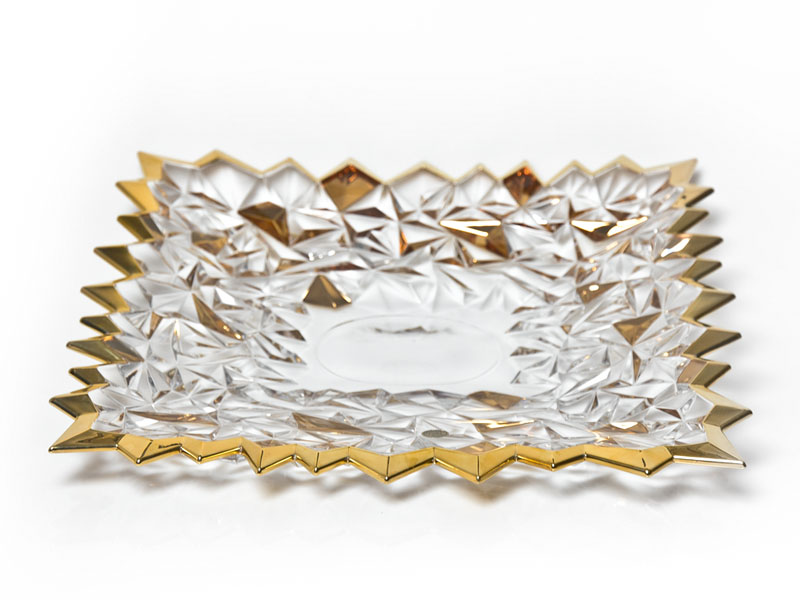 zdobiony talerz kryształowy GLACIER GOLD 305 mm Jihlava Bohemia