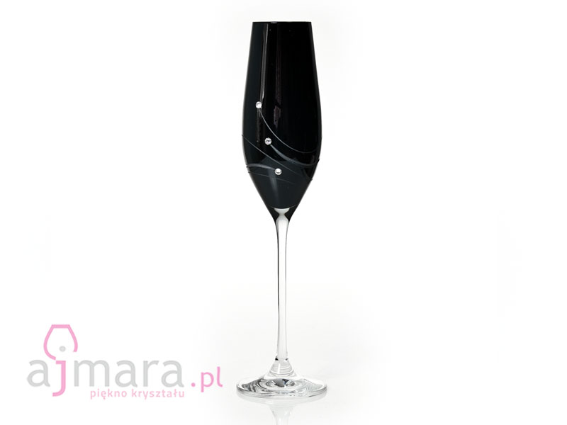 Černé sklenice na šampaňské Swarovski Elements  GLITZ 6 kus