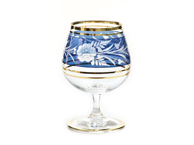 Cognac glasses 300 ml, hand engraved (blue)