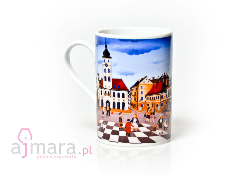 Porcelain mug Czech cities and towns (checkerboard)